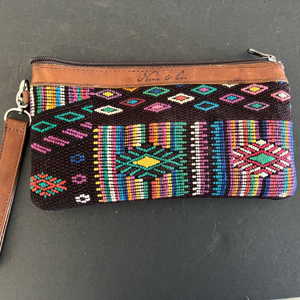 Nina and co Artisan handmade one of a kind  embroidered leather clutch bag purse - Picture 6 of 15